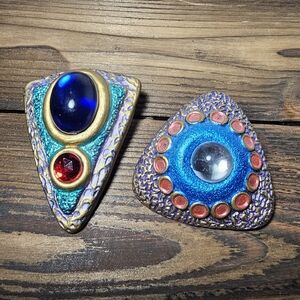 Vintage 80s Abstract Art Brooch Lot Statement Resin Cabochon Enamel Pins